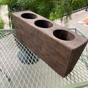 Rustic 3 hole wooden salt mold.